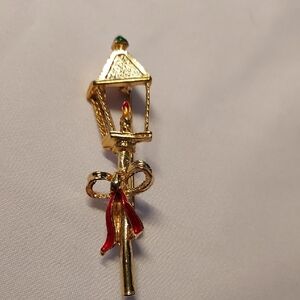 Elegant Vintage Gerrys Gold Tone and Red Lantern Brooch